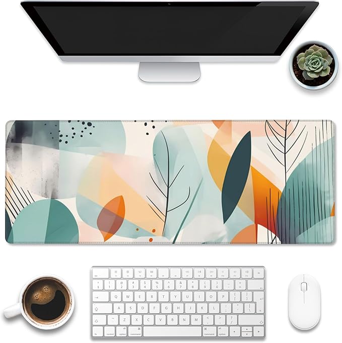 Desk Pad, Abstract Colorful Leaves Desk Mat, Large Gaming Mouse Pad by Eflxamz