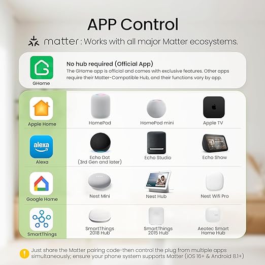 GHome Smart Plug Matter 15A, WiFi Smart Plugs Compatible - Image 2