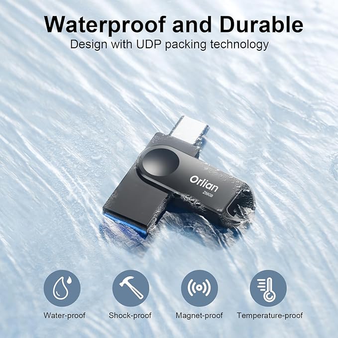 256GB USB-C & USB-A Dual Flash Drive, Waterproof, Slim Thumb Drive, OTG - Image 2