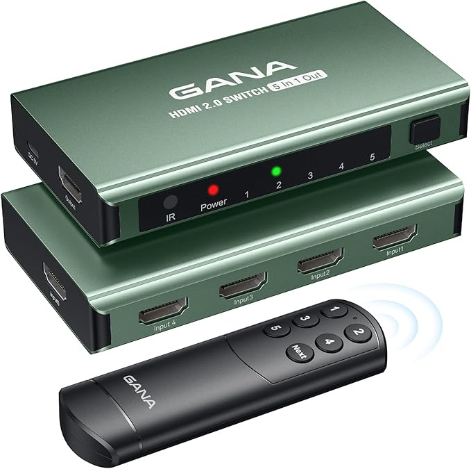 HDMI Switch 5 in 1 Out 4K@60Hz, GANA HDMI Splitter Switcher by GANA