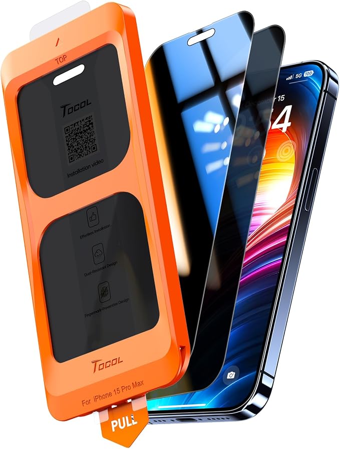 TOCOL for iPhone 15 Pro Max Privacy Screen Protector True 25°Anti Spy 9H+ by TOCOL