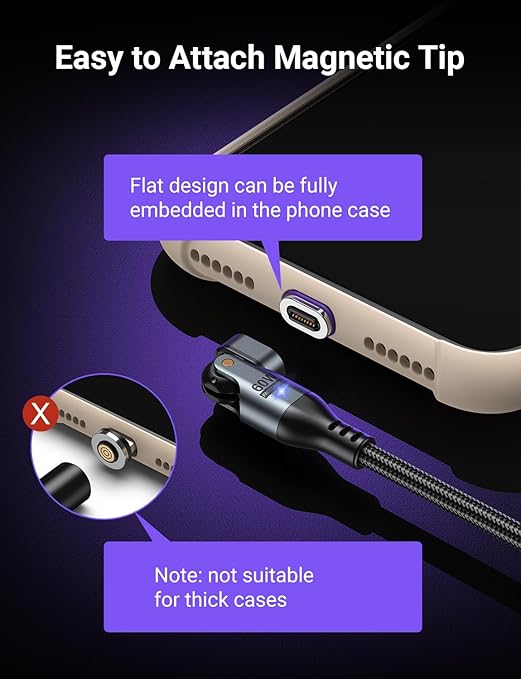 AUFU 16PIN USB C Magnetic Charging Cable, 180° Rotation Magnet Charger - Image 4