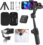 S2 Mic Smartphone Gimbal Stabilizer w/Wireless Lavalier Microphone, Built-in by AOCHUAN