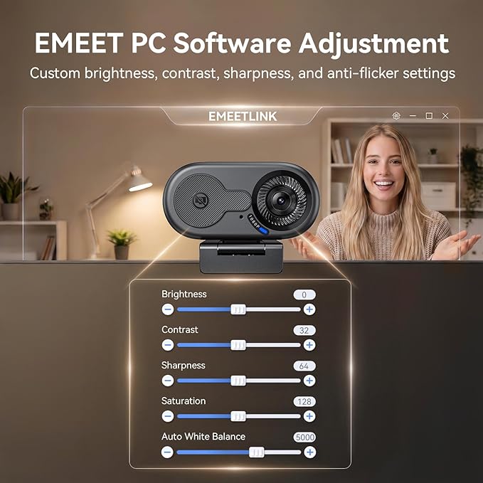 EMEET C100 1080P Webcam for PC, Fixed Focus, 66° FOV, Built-in Mic, Privacy - Image 5