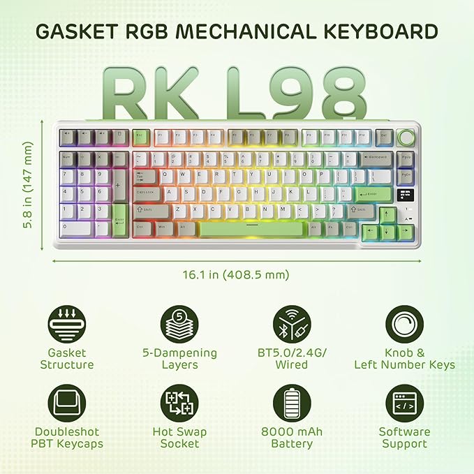 RK ROYAL KLUDGE L98 Wireless Mechanical Keyboard w/Left-Handed Southpaw Design - Image 2