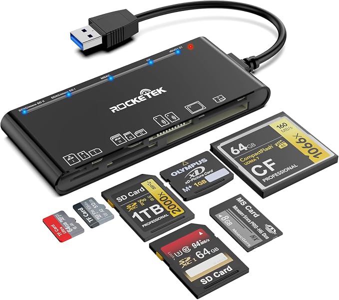 xD-Picture Card Reader USB 3.0, 7-in-1 Memory Card Reader/Adapter by Rocketek