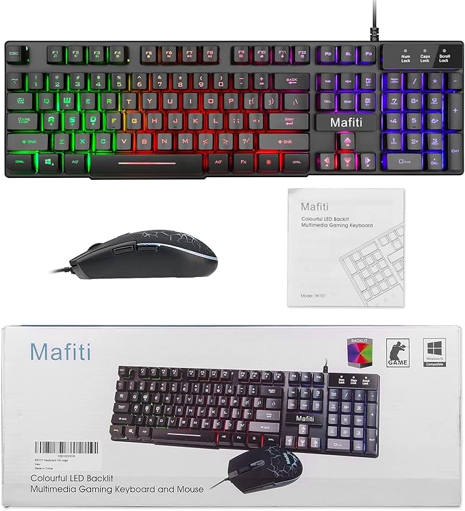 mafiti RK101 Computer Keyboard Mouse Combo Wired, RGB Backlit USB Keyboard - Image 7