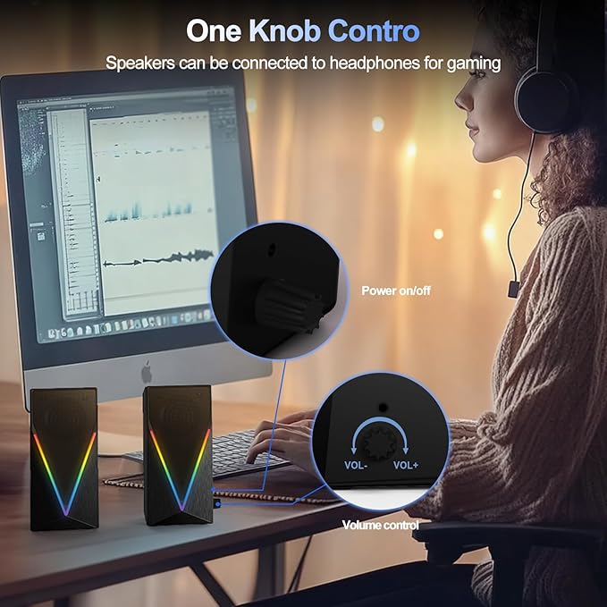 RGB Desktop Speakers with Enhanced Bass, Volume Control & 6 Colorful Lights - Image 6