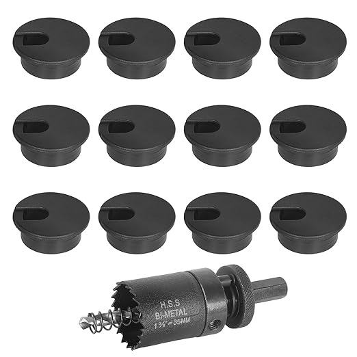 1-3/8" Black Desk Grommet with Bi-Metal Hole Saw, JTemgle Plastic Cable Hole by JTemgle