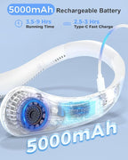 Portable Bladeless Neck Fan, 5000mAh Rechargeable Battery, 3 Speeds, Workout - Image 2