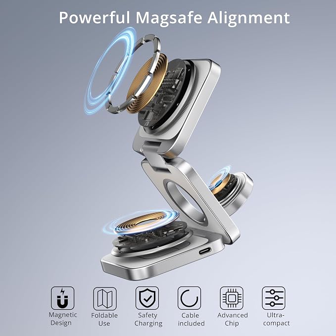 LULULOOK 3 in 1 Wireless Charger, Foldable Charging Station 15W Fast Mag-Safe - Image 7