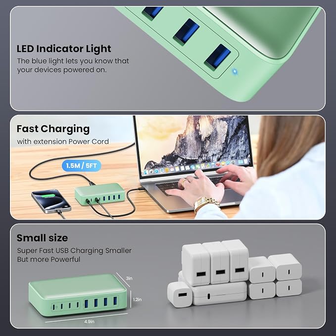 USB C Charger 200W USB C Charger Block, Upgraded GaN III 8-Port Fast Charging - Image 7