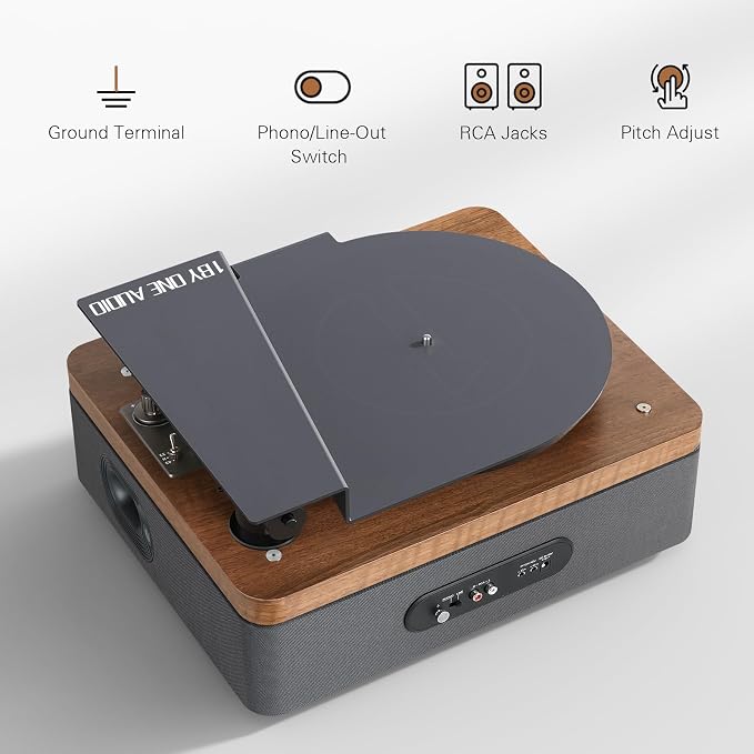 1 by ONE All-in-One Vinyl Record Player, HiFi Turntable Built-in Speakers - Image 4