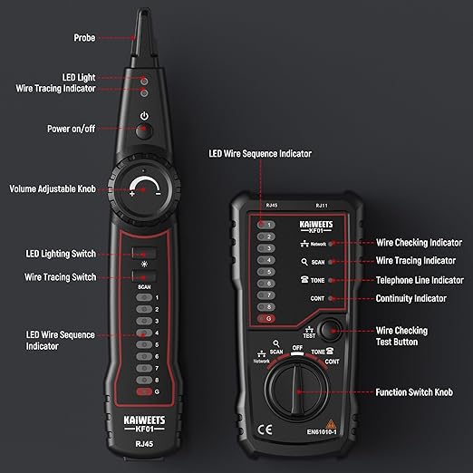 KAIWEETS Network Cable Tester, RJ45 RJ11 Wire Tracer Line Finder, Tone - Image 7