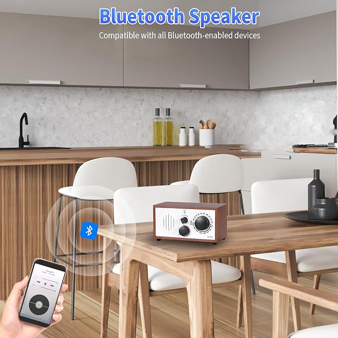 Vintage Wood AM FM Bluetooth Speaker Radio Plug in Wall, Elegant and Retro - Image 3