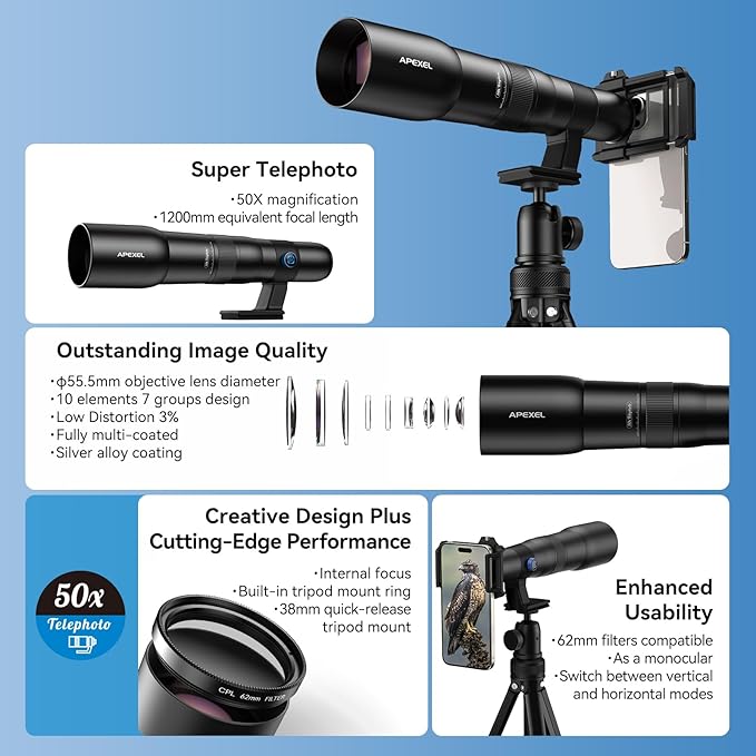 APEXEL 50x High Power HD Telephoto Lens | - Image 6