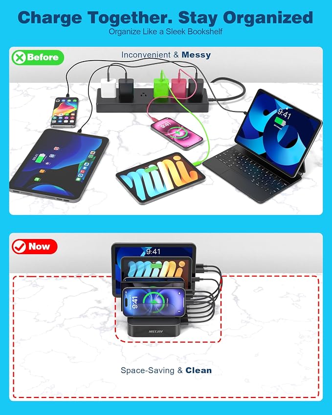 MSTJRY Charging Station for Multiple Devices : 5 Port Multi USB-A Charger - Image 3