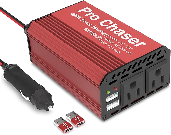 Pro Chaser 400W Car Power Inverter 12V DC to 110V AC Car Truck RV Inverter 6.2A by Pro+Chaser