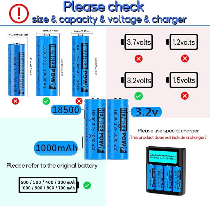Henreepow 18500 3.2v LiFePo4 Rechargeable Battery, 3.2v LiFePo4 Rechargeable - Image 4