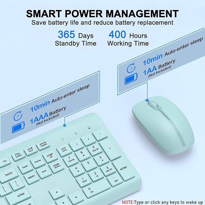 Wireless Keyboard and Mouse Combo, Full-Size Silent Ergonomic Keyboard and - Image 3