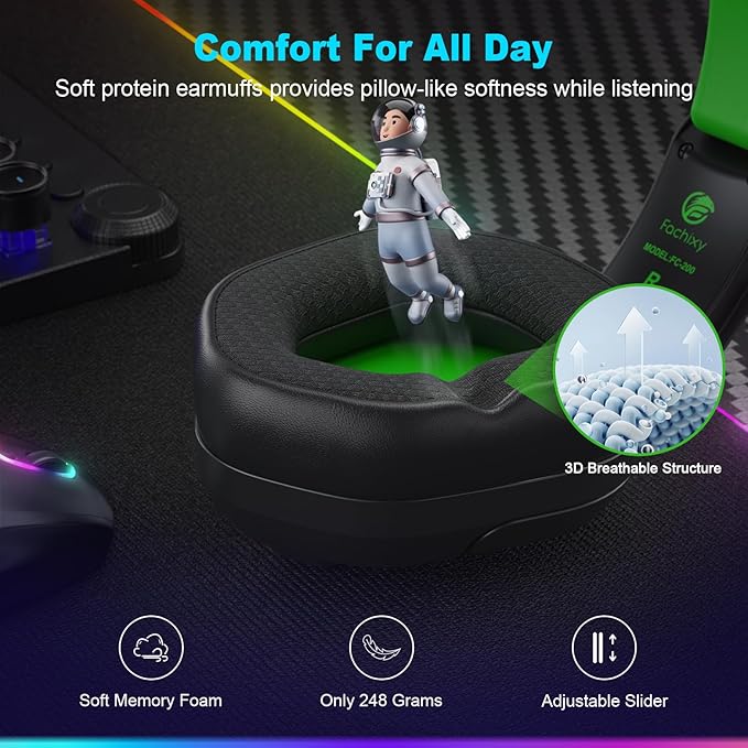 FC200 Wireless Gaming Headset for PS5, PS4-2.4GHz USB Foldable Headphones - Image 7