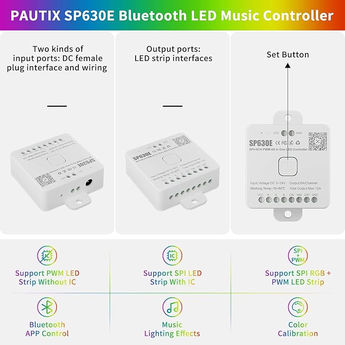 PAUTIX 12-in-1 Bluetooth LED Music Controller Addressable SP630E, Full Color - Image 4