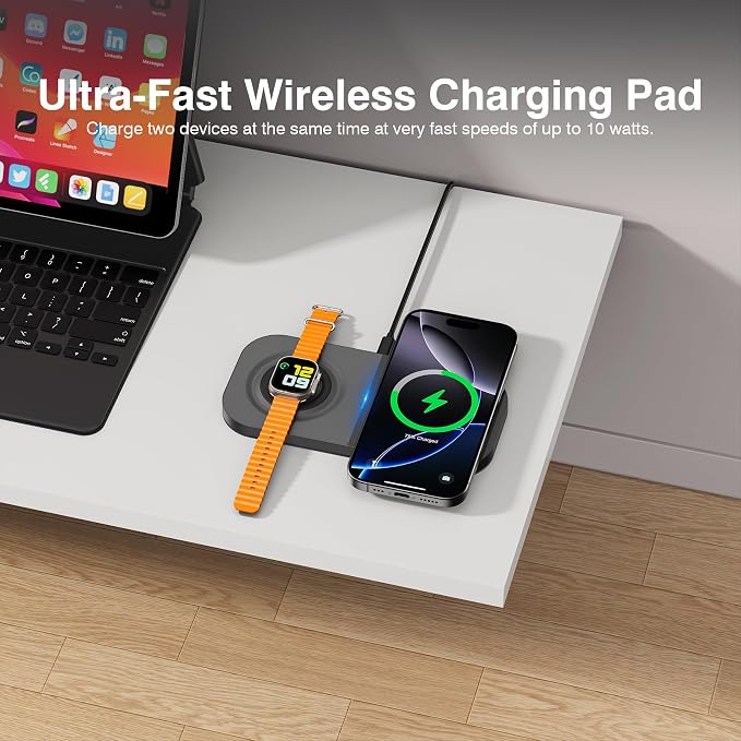 Magnetic Wireless Charging Station, 2 in 1 Travel Fast Wireless Charger - Image 2