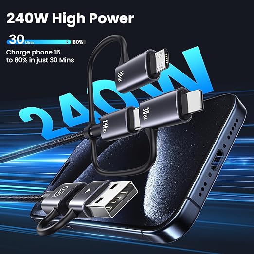 240W Multi Charging Cable, 4ft 6-in-1 USB C Cable Fast Charging Cords - Image 6