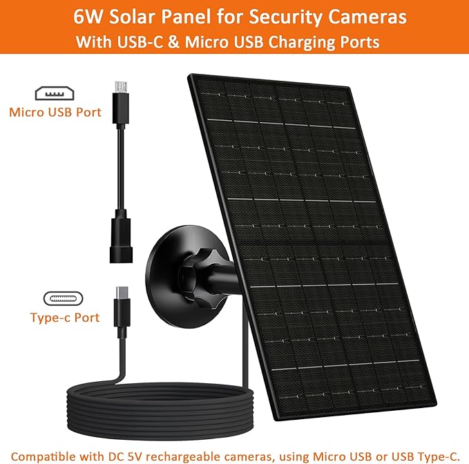 FUTUREZEN 6W Solar Panel for Security Camera Outdoor, 5V USB/USB-C Solar - Image 2