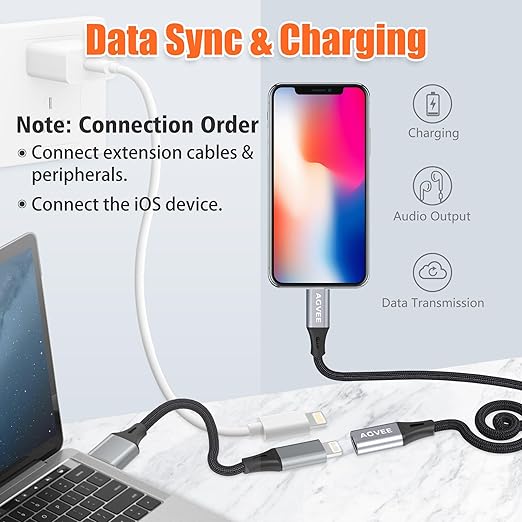 AGVEE 4 inch Lightning Extension Cable, Braided Female to Male Extender Full - Image 3