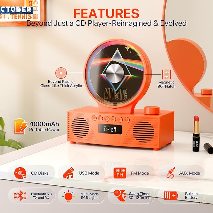 Retro Portable CD Player for Home Decor, CD Player - Image 2