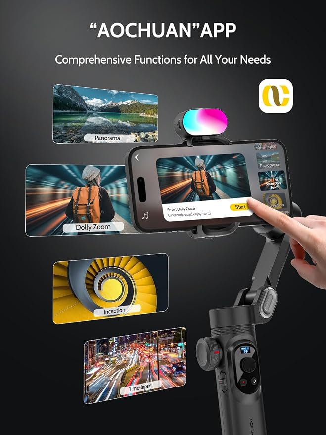 3-Axis Gimbal Stabilizer for Smartphone w/RGB Magnetic Fill Light Phone Gimbal - Image 6