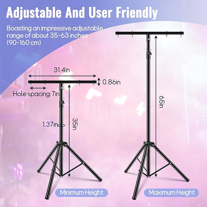 Juexica 2 Pcs DJ Light Stand Adjustable 35-63 Inch Par Can Tripod T-Bar Stage - Image 2