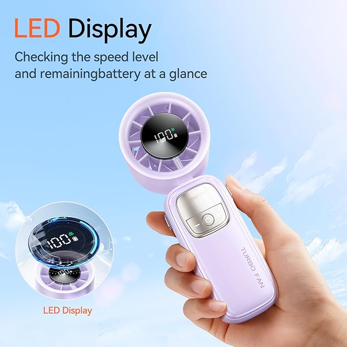3-in-1 Portable Handheld Turbo Fan-100 Speeds, 11000 RPM, 10Hrs Cooling - Image 4