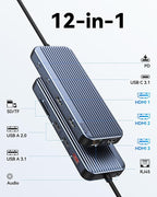 USB C Docking Station 3 HDMI, Docking Station 3 Monitors, 12 in 1 Docking - Image 2