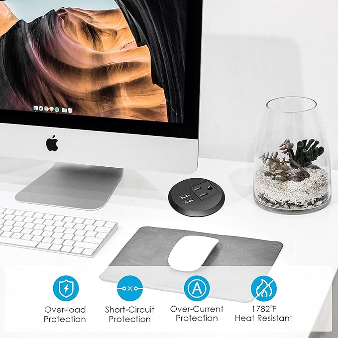 Jgstkcity Desktop Power Grommet, 2 inch, 1 AC Outlet and 2 USB Ports, 6.56ft - Image 5