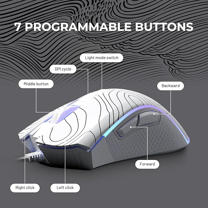XVX G705 Wired Gaming Mouse, 12000 DPI RGB Gaming Mouse - Image 6