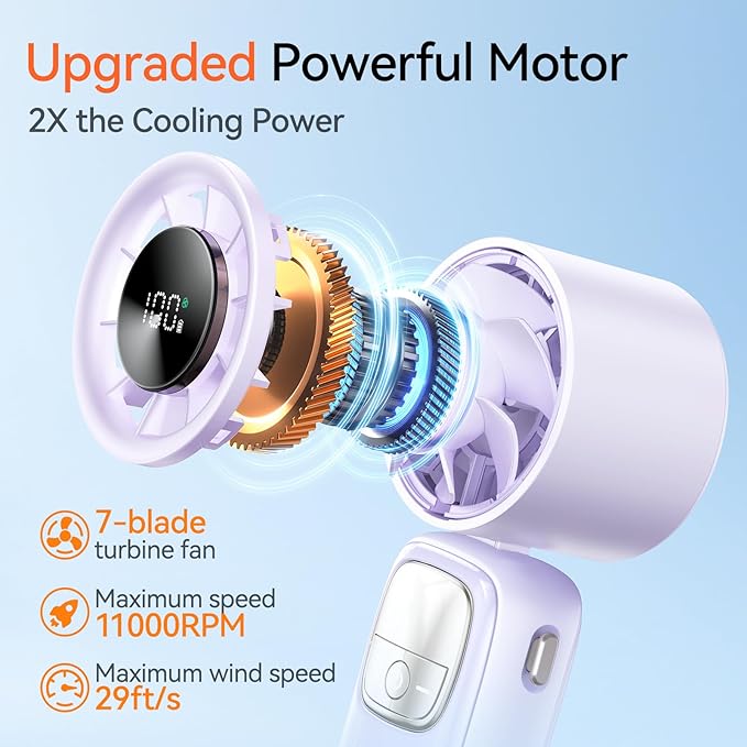 3-in-1 Portable Handheld Turbo Fan-100 Speeds, 11000 RPM, 10Hrs Cooling - Image 2