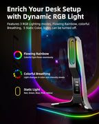 RGB Gaming Headset Stand with 2 USB and 1 Type-C Ports, Game Headphone Mount - Image 3