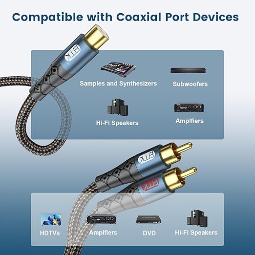 EMK RCA Splitter 2 Male to Female Extension Cable Dual Shielding Gold Plated - Image 3