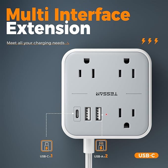 TESSAN Ultra Thin Flat Extension Cord 5 FT, Slim Power Strip - Image 5