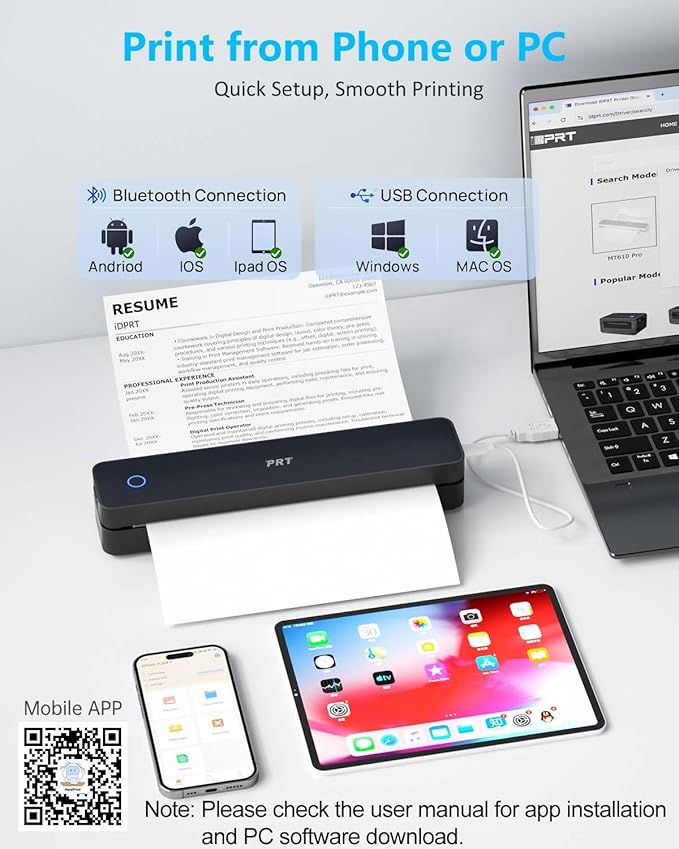Inkless Portable Printer for Travel, Wireless Thermal Printer Support 8.5 x 11 - Image 3