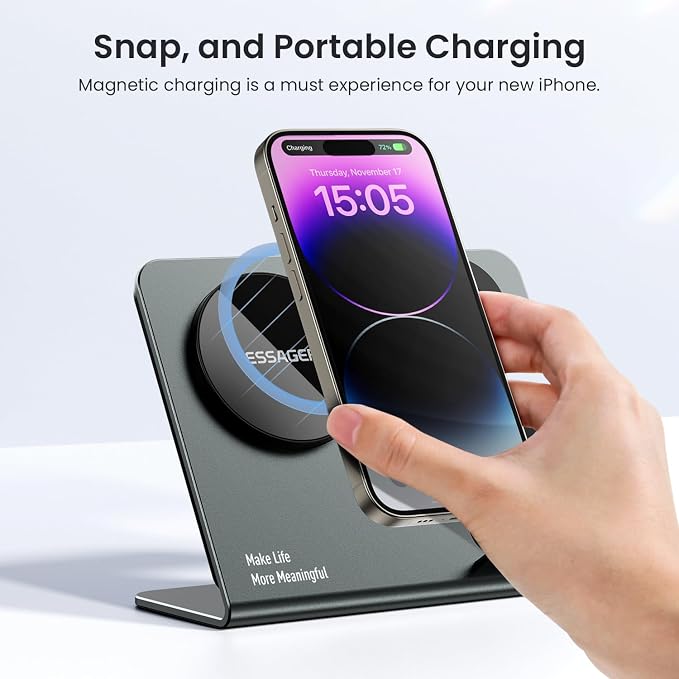 3 in 1 Aluminum Alloy Magnetic Wireless Charging Station Compatible - Image 4