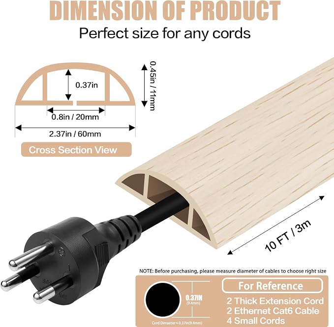 Floor Cord Cover Cavity 0.8"x0.37" Self Adhesive Cord Hider, 10FT Low Profile - Image 2