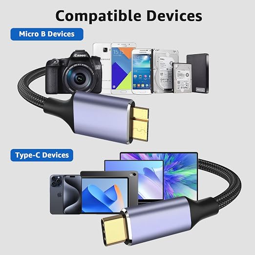 USB 3.1 Micro B to USB C Hard Drive Cables, 1FT 10 Gbps USB C to Micro B - Image 5