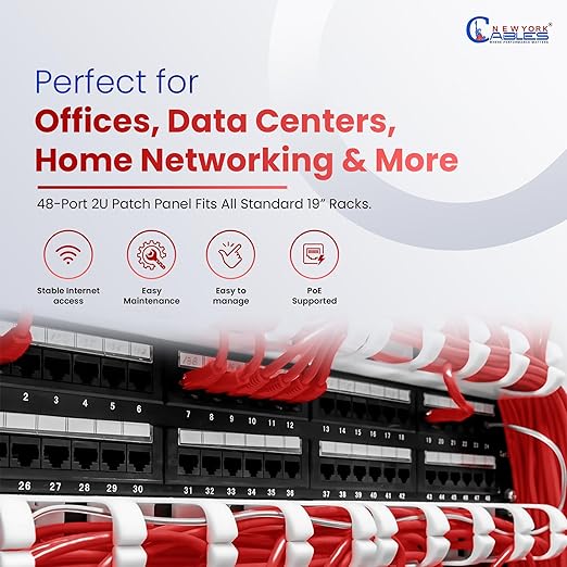 NewYork Cables 48 Port Cat6 Patch Panel – 10Gb Ethernet, 2U Rackmount 19-Inch - Image 6