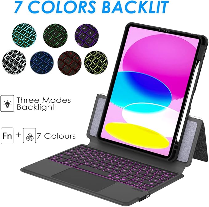 Keyboard Case for iPad 10th 10.9" 2022, iPad 11" A16 11th 2025-7 Color Backlight - Image 5