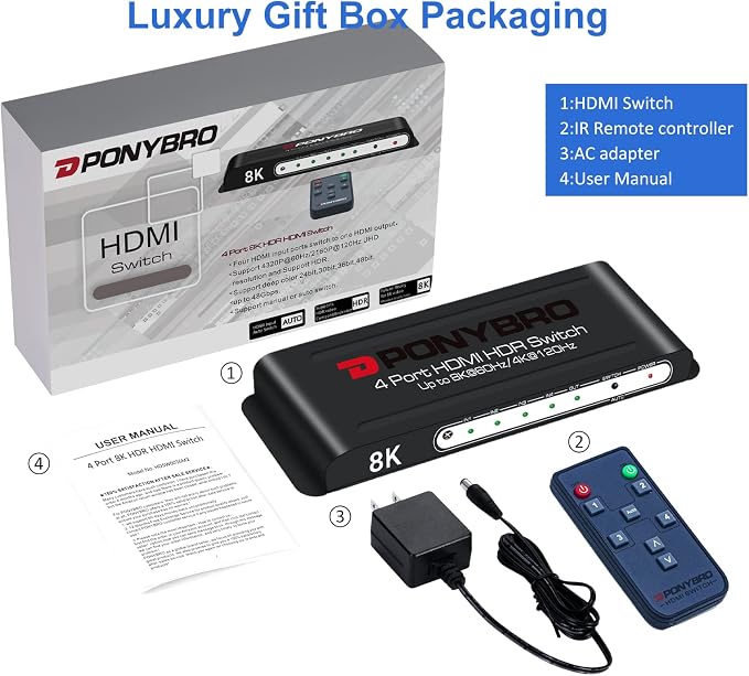 HDMI Switch 8K 4 Port – HDMI 2.1 48Gbps Auto-Switching, 8K@60Hz/4K@120Hz - Image 7