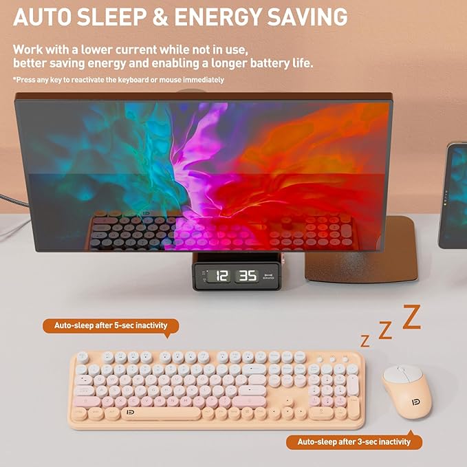 Wireless Keyboard and Mouse Combo, 105 Round Keys Full-Size Cute Colorful Pink - Image 4