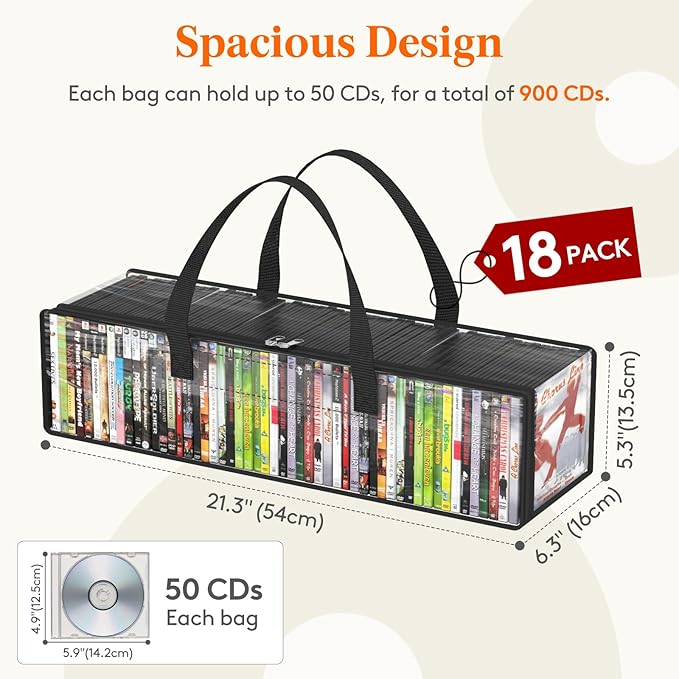 Lifewit CD Storage Bags 18 Pack, Front Window Zipper Design, Stackable Media - Image 2